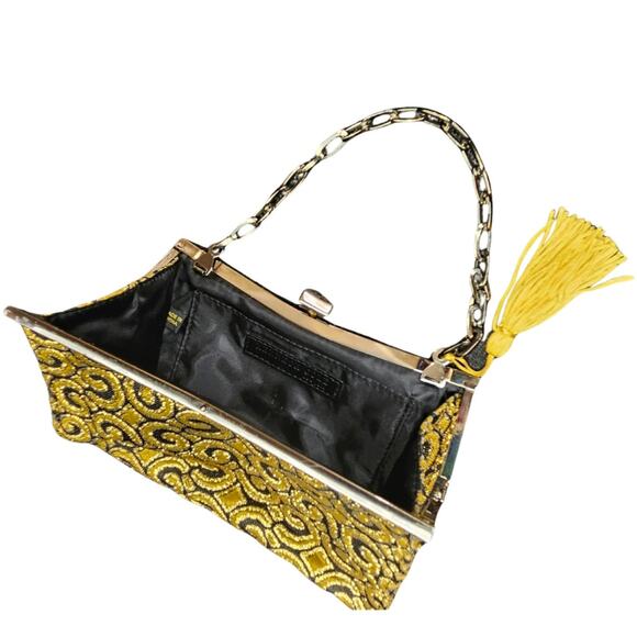 Gold Black Embroidered Baroque Evening Clutch Bag Chain Handle Kenneth Cole - Picture 3 of 5